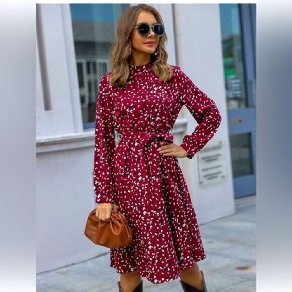 Cupshe Chic Animal Print Tie-Waist Keyhole Long Sleeve Dress Size M RefCPS028